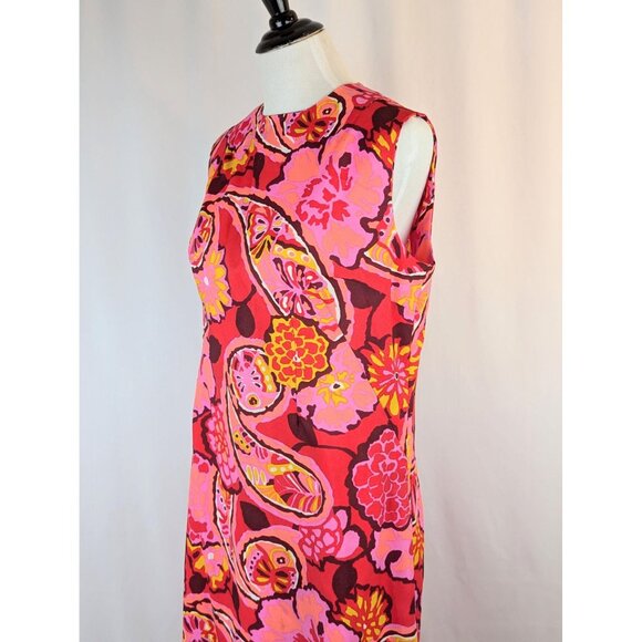Vintage 60s Pink & Yellow Paisley Shift Dress Size M Womens Mod Midi Go-Go Shift - Picture 5 of 10
